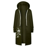 Duksevi sa hoodie za žene Srednja dužina kaputa cvjetni print dugih rukava casual zip up kapuljač s