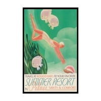 Vintage Travel Poster - Retro Summer Resort Print - Plivanje Art - Chic Poklon za ronilac, Plivač, Ljubitelj putovanja - Obalni dekor za kupatilo, jezero ili kuća na plaži - Unfrant Wall Art