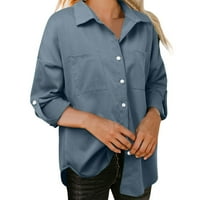 Košulje za žene scoop vrat pamuk tee modna labava traper košulja džep dugih rukava casual majica od pune boje majica na vrhu kaput kratka majica