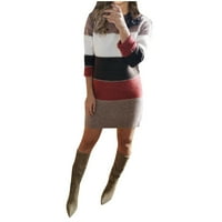 Ženski džemper haljine dugih rukava zimski pad trendi okrugli otvor za rukavu u boji Blok pletena turtleneck