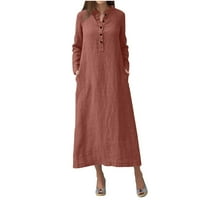 Ležerne haljine za žene dugih rukava A-line Dužina gležnja, labavi otisnuta V-izrez haljina lubenica
