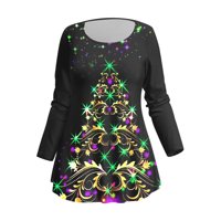 Ženska božićna plus veličina dugih rukava božićna stabla pinting majica labava casual crewneck tunika mekani bluza