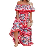Noilla Women Ljeto plaža Sundress cvjetni print Maxi haljine s ramena Duga haljina dame boemsko kratki
