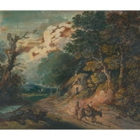 Gainsborough Dupont crni moderni uokvireni muzej umjetnički print pod nazivom - pejzaž; Slika koja jaše magarca