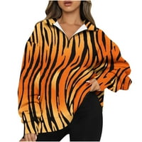 Olyvenn dukseri za bluze pulover za žene odobrenje moda Žene plus labavi povremeni patchwork Print Zip up rever izrez dugih rukava ženska odjeća narandžasta xl
