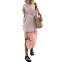 Ženska ljetna majica Haljina Raglan rukava Crewneck Ispis labave prorez Bočne duge plažne haljine lubene