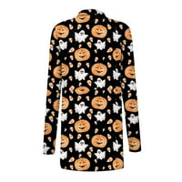 Lagana težina Kardigan za žene Lagani ženski džemper s dugim rukavima Halloween Grafičke košulje srednje dužine plus veličine kaputa za žene žuti 4xl