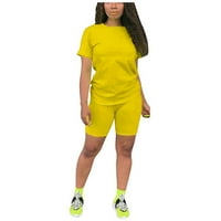 Cleariance YoHome Dva ljeta Ženska povremena sportola Solid Color Color Color Color Color Suit s kratkim rukavima TOP i hlače Yellow XL