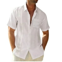 Giligiliso Cleance Muns Tops kratkih rukava Muška casual gumba Moda ima džepove Posteljina od pune košulje u boji Bluza