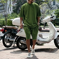 Muški odijelo čvrste boje O-izrez kratki rukav i kratke hlače Sportski casual šive modni setovi mekani