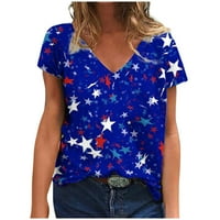 Američka zastava Majica Žene SAD Star Stripes 4th July Tee Majice Kratki rukav V rect T-majice Loose Fit Tops Dark Blue XL