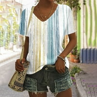 Strungten ženske ljetne osnove majice Print modni V izrez Kratki rukav labav gornji vimske ljetne vrhove