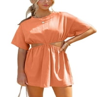 LUMENTO žene šuplje struk kaftan majica haljina jednostavna tunika Ljeto sjećanje sa okruglim ovratnikom kratkih mini haljina