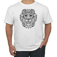 Crno-bijeli mozaik retro mandala lav životinjski ljubavnik Grafička majica, bijela, srednja