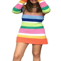 Dmagnates ženska haljina za plažu, ležerna pruga s dugim rukavima, kontrastni kontrastni u boji kvadratni