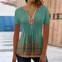 Hanas ženska gornja modna ljetna ženska majica bluza za žensku majicu Retro Print kratki rukav casual osnovni okrugli vrat Redovito Green XL