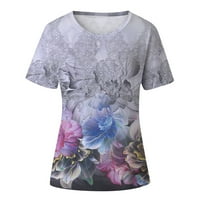 Wofeydo T majice za žene, grafička cvjetna tema T izređačka košulja za žensko sivo rukav cvjetni vintage