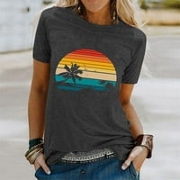 Ženski vrhovi za klirens ispod $ Rainbow plaža tiskana žena ljetna bluza kratkih rukava Top majica Majica tamno siva xxl