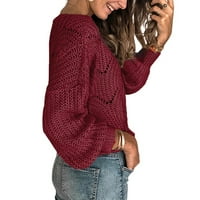 Ruanyu Womens Crewneck Dugi rukav duks šuplji kabel pleteni pulover slatki elegantni meki džemperi