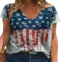 Glonme Dame Majica US Zastava za ispis majica Kratki rukav Ljetni vrhovi Holiday Casual Tunic Bluza