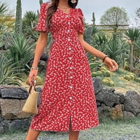 Ženska ljetna casual kratkih rukava kratkih rukava swing haljina V-izrez cvjetni ispisani plažni odmor