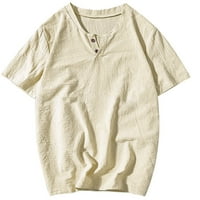 Muška majica Casual Pamuk posteljina Majica Loose Tops Kratki rukav Cardigan Ljetna majica V-izrez Muška