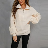 Ženska solidna zip pulover dugih rukava džemper kasuta labavi skakači