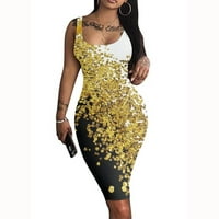 Ženska modna ljetna haljina od tiskane pulover haljina bez rukava žuti xxl