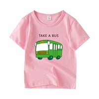 Dječji djeci Dječji dječaci Djevojke Ljeto crtani kratki rukav Crewneck Auto crtani majice na vrhu Tee odjeća za djecu Outfits Pink 130