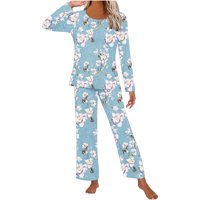 Žene pidžame postavlja cvjetne hlače dugih rukava s širokim pantalonama za noge Joggers Loungewear Sleep odijelo