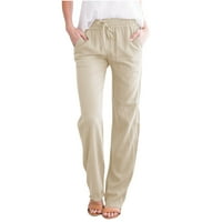 Yuwull ženske hlače plus veličina elastične struke duge ravno hlače, povremene pamučne i posteljine čvrste vučne vučne žene