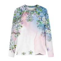 Cotonie ženske košulje dugih rukava jesen i zimski osnovni top za žene Flora Print Crew vrat bijeli