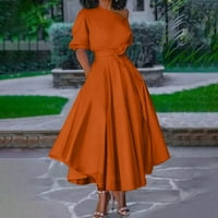 Ljetne haljine za žene Dužina gležnja A-line kratkih rukava Bohemian Scoop Neck Club Solid haljina narančasta