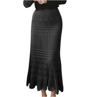 Rewentinki Ženska srednja dužina pletena visoka struka Izgodela suknje od suknja crna 8