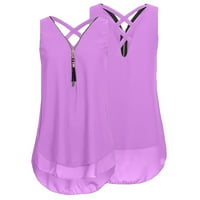 Cleance Ženske bluze Dressy V-izrez Solid tenk casual ženske modne bluze bez rukava, ljubičasta, xxl