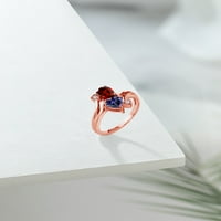 Gem Stone King 1. CT Oblik srca Red Garnet Blue Iolite 18K ružičasto pozlaćeni srebrni prsten