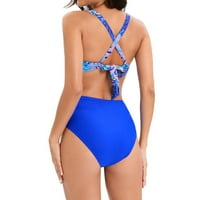 Ecqkame Ženska kupaći kupaći kostim visoki rezač Monokini print bikini kupaći kostim napunjeni grudnjakom jednodijelnim kupaćom kupaći odjećvaju plavi l Prodaja čišćenja