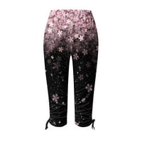 Cvjetni print Side nacrtač Capri gamaše za žene lagani elastični struk Slim Capris hlače Ljetne hlače ružičaste l