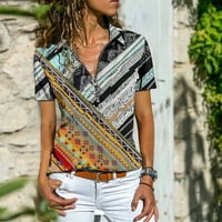 Ženska ljetna majica casual okrugla vrhova vrata modni boemski zapadni etnički stil zatvarač s kratkim rukavima m