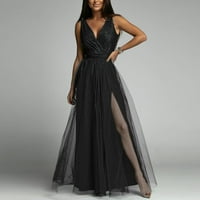 Ležerne haljine za žene bez rukava A-line Dužina bez rukava, labava SOLID V-izrez haljina crna 2xl