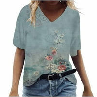 TKLPEHG V izrez Košulje Žene Kratki rukav Udobno opušteno FIT T majice Modne cvjetne grafičke majice