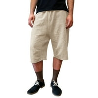 Muške ljetne pamučne posteljine prozračne obrezirane hlače casual klasične fit kratke hlače elastične