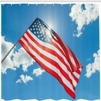 Četvrta zavjesa za tuširanje, zastava Sjedinjenih Američkih Država mahajući u čistom plavom nebu, tkanina od tkanine kupatilo set sa kukama, plavim crvenim i bijelim