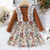 Rovga modne haljine za djevojke Dječje moderne čipke cvjetni otisci dugih rukava s rebrastim haljinama
