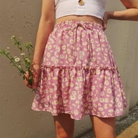 Ženska moda Daisy print patent zatvarača Srednja struka Ruffle Casual Mini suknja Naplaćena suknja Djevojke