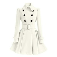 Ženske zimske kapute dvostruko grudi elegantni vintage modni filc rovov kaput xl bijeli