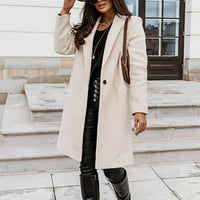 Ženski dugi rov elegantni rever gumb s dugim rukavima otvorena prednja kardigan jakna od pune boje topli kaput dame odjeću