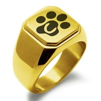 Slovo od nehrđajućeg čelika C Početni mačji šape za pse Monogram ugravirani ugravirani kvadratni ravni top top biciklistički stil polirani prsten