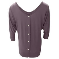 Leylayray ženska bluza Modna boja majica V-izrez V-izrez Majica HONGE LAGHT Gumb s kratkim rukavima Slim majica Grey XXL