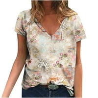 Ženska majica Ljetni vrhovi plus veličina kratkih rukava maslačak geometrijski grafički grafički ispis uzorak labava bluza